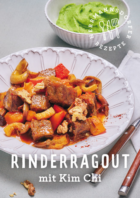 Rezeptpostkarte Rinderragout mit Kimichi