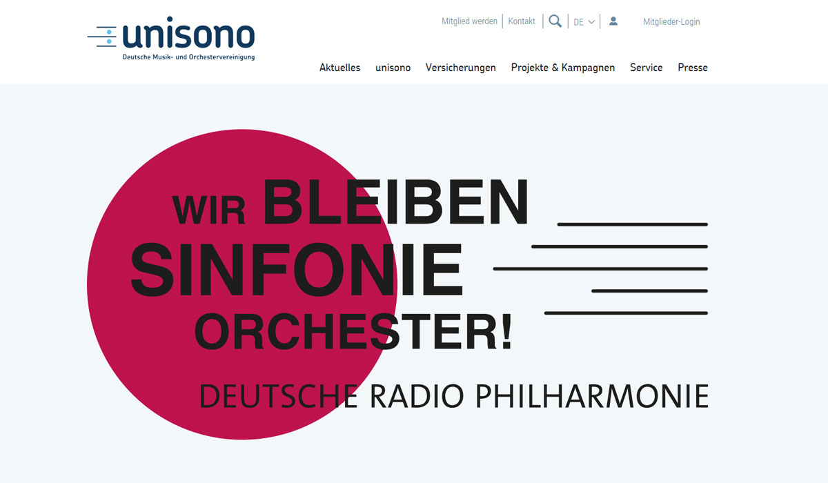 Seite innerhalb des Internetauftrittes unisono